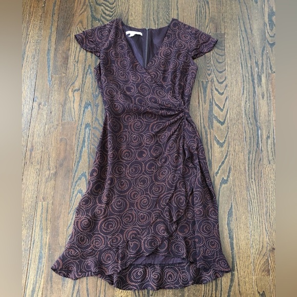 Maggy London Dresses & Skirts - Vintage Maggy London Women’s 8 Brown Geometric Cap Sleeved V-Neck Wrap Dress USA